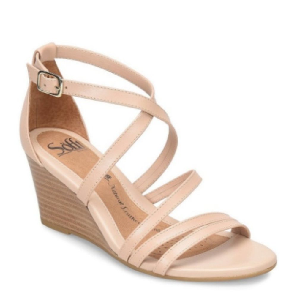 Sofft Blush Pink Leather Mecina Wedge Sandals size 8.5